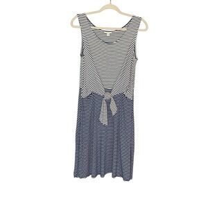 Est. 1946 blue and white‎ midi striped rayon blend sleeveless dress. Size M